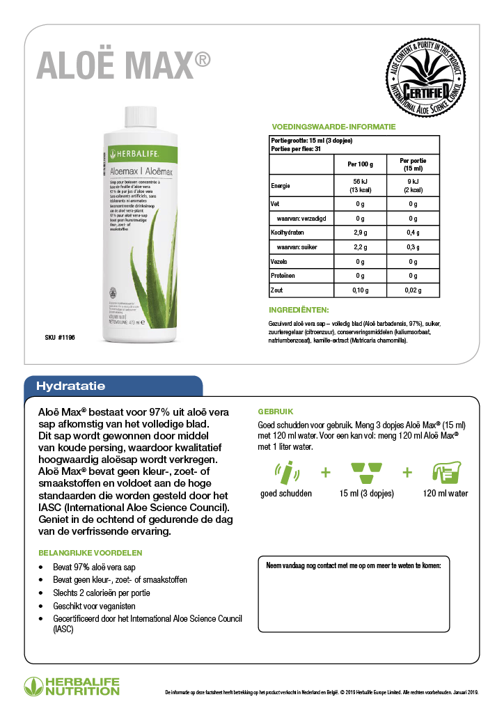 Ingredienten Herbal Aloë Max