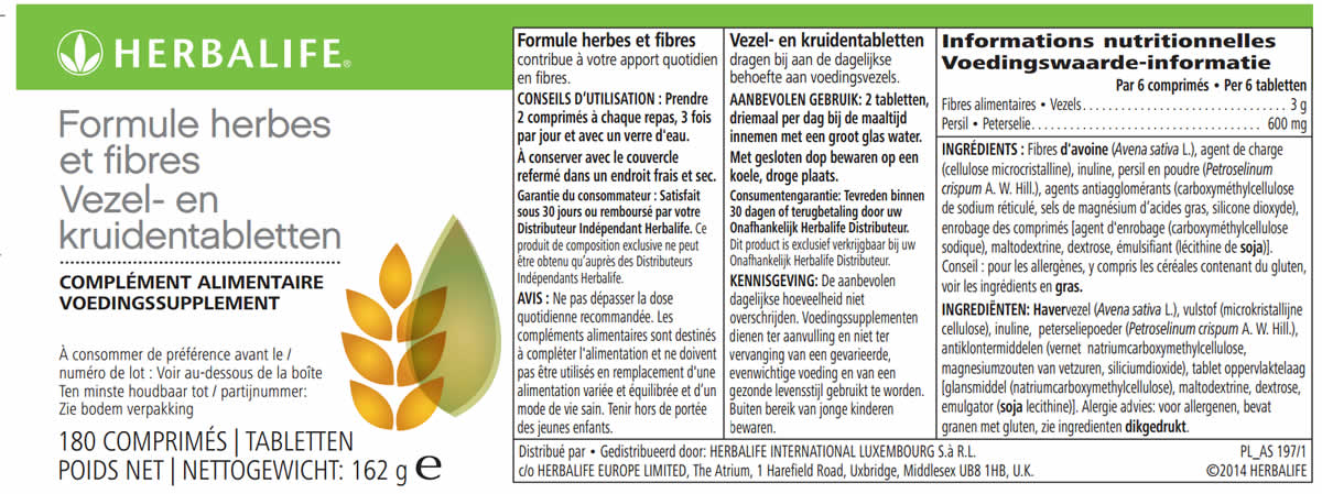 Vezel- en kruidentabletten Label
