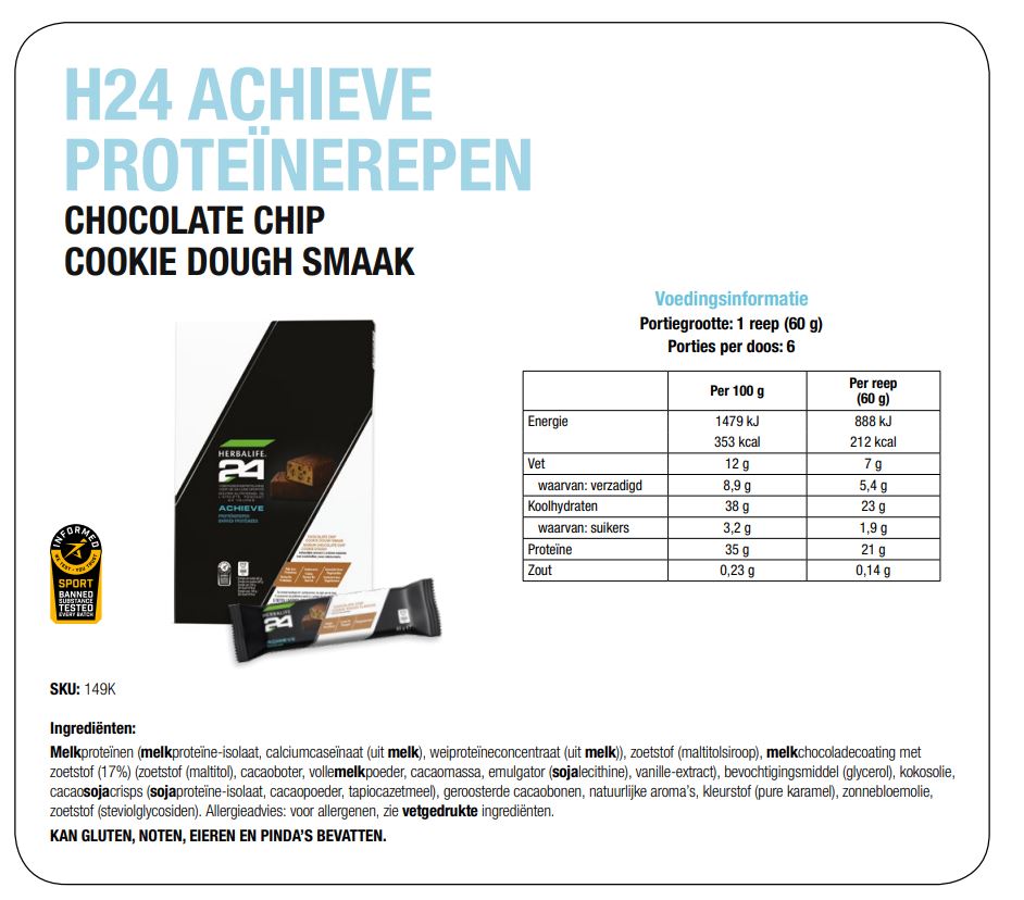 Herbalife 24 Achieve Proteinerepen CHOCOLATE CHIP COOKIE DOUGH SMAAK